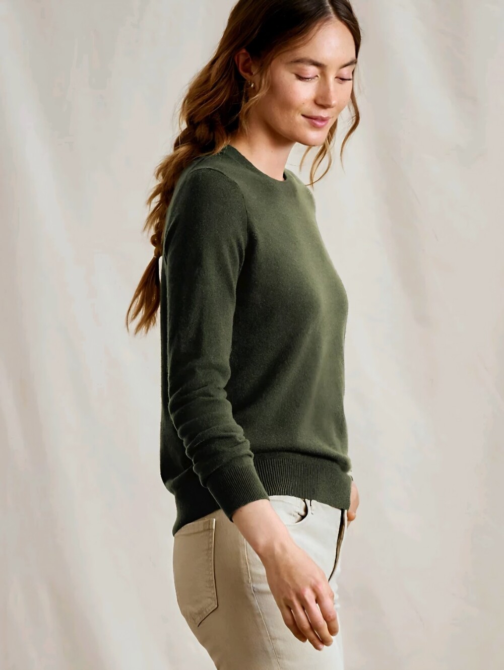 CHARTER CLUB Luxury Olive Green 100% Cashmere Ribbed Trim Crewneck Sweater SZ XL